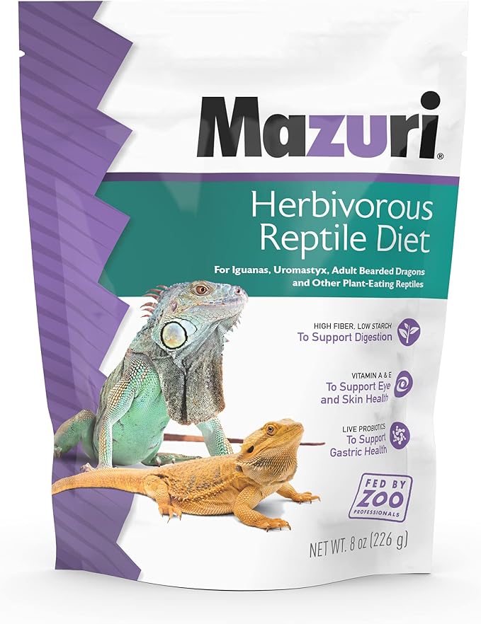 Mazuri® Herbivorous Reptile Diet | Food for Plant-Eating Herbivorous Lizards, Green Iguanas, Uromastyx Lizards | 8 Ounce (8 OZ) Bag