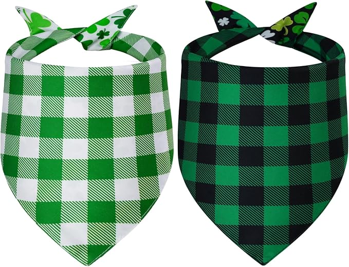 St Patricks Day Dog Bandanas Small 2PCS, Triangle Reversible Scarf for Boy and Girl, Adjustable Puppy Bibs for Pet Cats
