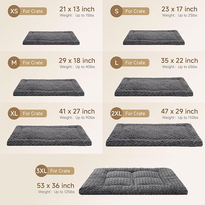 Washable Dog Bed Mat Soft Dog Crate Pad Fluffy Pet Kennel Beds Sleeping Mattress with Non-Slip Bottom for Large Jumbo Medium Small Dogs, 29 x 18 Inch, Black