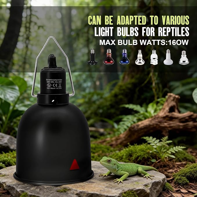 2-Pack Reptile Light Fixture 5.5in Deep Dome Reptile Lamp Fixture Heat Lamp Fixture for Heat/UVA/UVB Bulb Basking Lamp Max 100W for Reptile Habitat