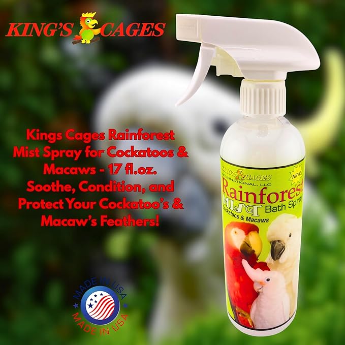King's Cages Rainforest Mist 17oz White Spray Feather Conditioning Bath Mist with Vanilla Scent for Cockatoos and Macaws Parrots (Pack of 2)