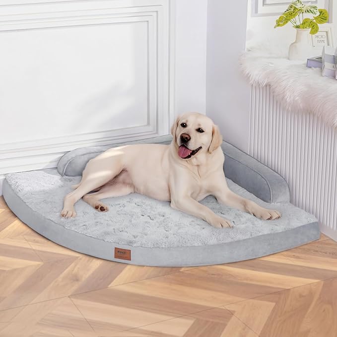 MEKIY Orthopedic Dog Bed for Extra Large Dogs - XXL Egg-Crate Memory Foam Dog Beds with Removable Washable Cover, Waterproof Pet Beds with Non-Slip Bottom, Grey