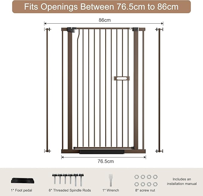 55.1" Extra Tall Dog Gate for StairsDoorways, Cat Gate Indoor for Doorways/Hallways/Kitchen, 30.1-33.8"" Wide Include 4.13" Extension Kits, No Drilling Auto Close High Pressure Mounted, Brown
