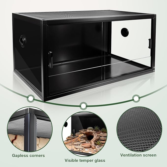 MECESOR 50 Gallon Glass Bearded Drangon Tank，36"x18"x18" Reptile Terrarium Reptiles Vivarium Enclosure with Top Screen Ventilation & Sliding Door Habitat Tank for Ball Python，Gecko, Lizard，Snake