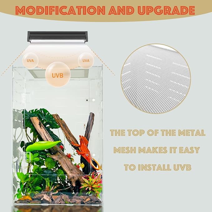 12x12x18 Reptile Tank 10 Gallon – Acrylic Reptile Enclosure Terrarium for Crested Gecko, Lizards, Spiders & Snakes – Clear Lizard Habitat Terrarium