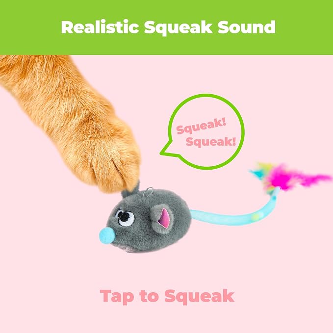 Catify Interactive Cat Toy - Squeaking Mice Set, Beige & Gray - Image 2