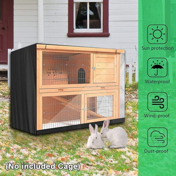 Rabbit Hutch Cover 210D Oxford Cloth Waterproof Pets Cage House Cover fit 48" Double Hutches/Double Black/Green/Grey/711(Grey)