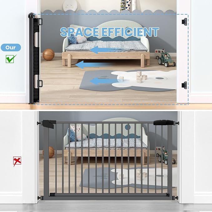 HAMOPY Retractable Baby Gate, 33" Tall, Extends up to 55" Wide, Durable Auto-Lock Baby Gates for Stairs, Mesh Dog Gate and Child Safety Gates for Doorways, Hallways, Indoor, Outdoor(Black)