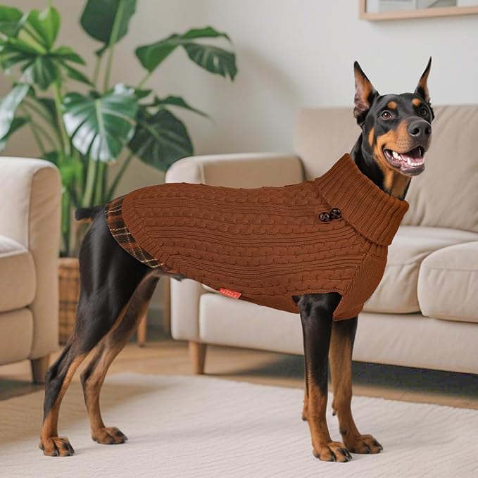 KYEESE Dog Sweater Comfy Pet Coat for Fall Winter Cold Weather Stretchy Warm Turtleneck Medium Dogs Sweater with Gingham Patchwork Soft Pullover Dog Sweaters for Medium Dogs Boy