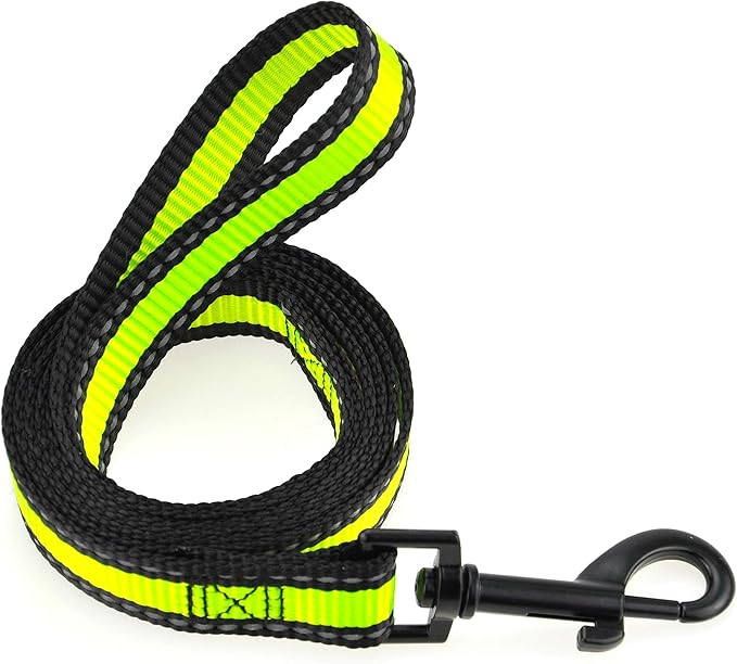 Mile High Life Night Reflective Double Adjustable Band Nylon Small Puppy Pet Dog Combo Collar Leash and Harness Set (Reflective Edge Lime Green, Large (Pack of 3))