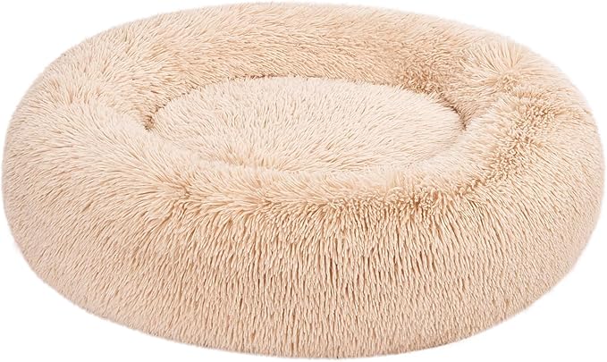 Amazon Basics Washable Donut Pet Bolster Faux Fur Bed with Removable Cover, Anti-Slip Bottom for Dog, Beige, 36" x 36"