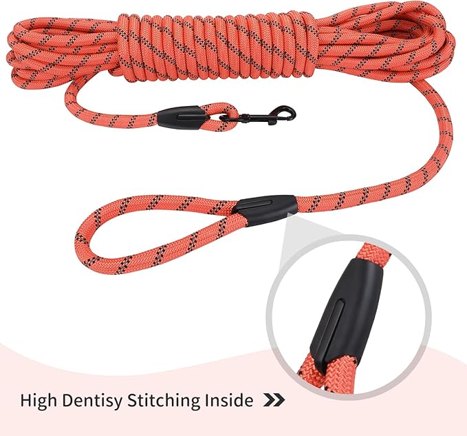 Long Dog Leash for Training 50Ft-Reflective Nylon Rope with Swivel Hook-Recall Agility Lead for Large Small Medium Dogs Outside Walking Hiking-Orange