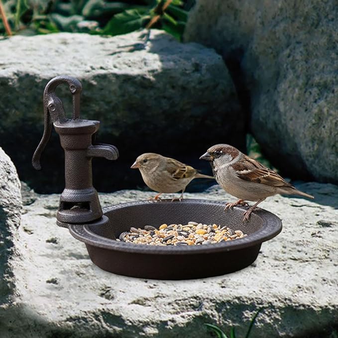 Bird Feeder Bird Water Bowl Weather Resistant Stable Vintage Yard Ornament Birdfeeder for Patio Courtyard Outdoor