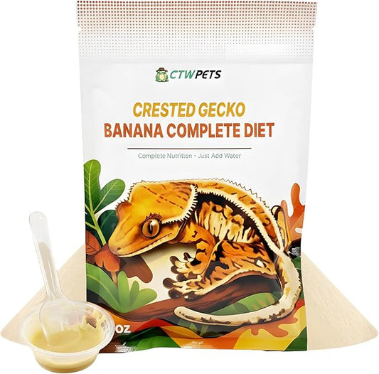 CTWPets Crested Gecko Banana Complete Diet – Premium Fruit & Protein Powder Food, Just Add Water, Complete Nutrition for Crested Geckos & Fruit-Eating Reptiles – Includes Feeding Spoon, 3 oz (3oz)