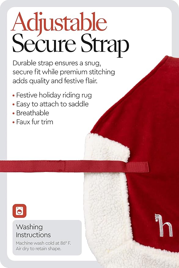 HORZE Santa Christmas Fleece Horse Quarter Sheet Riding Blanket with Faux Fur - Red - Pony