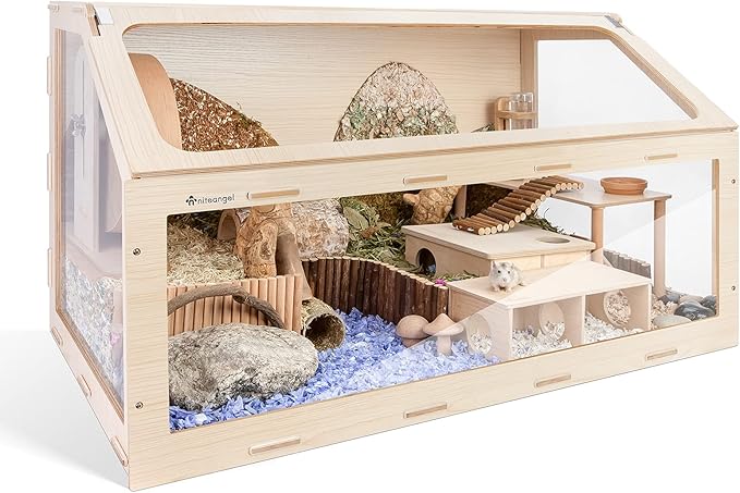 Niteangel Vista Hamster Cage W/Oblique Opening Cage Door - MDF Aspen Small Animal Cage for Syrian Dwarf Hamsters Degus Mice or Other Similar-Sized Pets (Large - 47.1 x 22.7 x 26.9 inches, Burlywood)