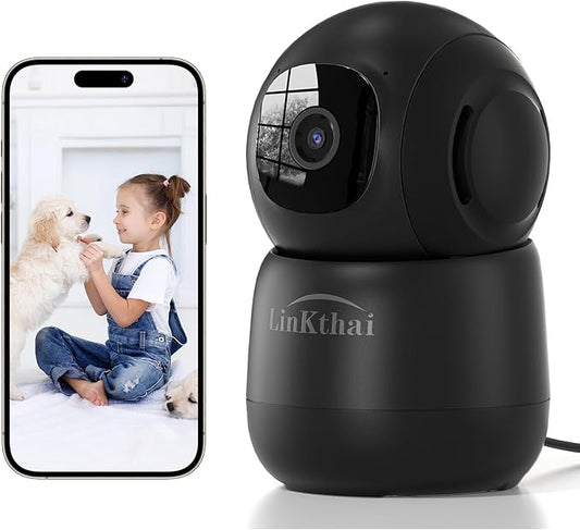 Indoor Camera,2K Cameras for Home Security with App Motion Detection Auto Tracking Alarm Live Notice Schedule Default Location,Pet Camera with Night Vision,2.4 GHz,Black
