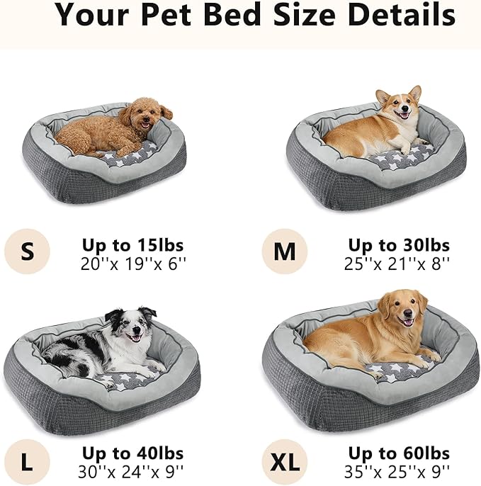 SIWA MARY Dog Beds for Small Medium Dogs & Cats. Washable Pet Bed, Orthopedic Dog Sofa Bed, Soft Calming Sleeping Warming Puppy Bed (Star-Grey, Small-(20’’x 19’’x 6’’))
