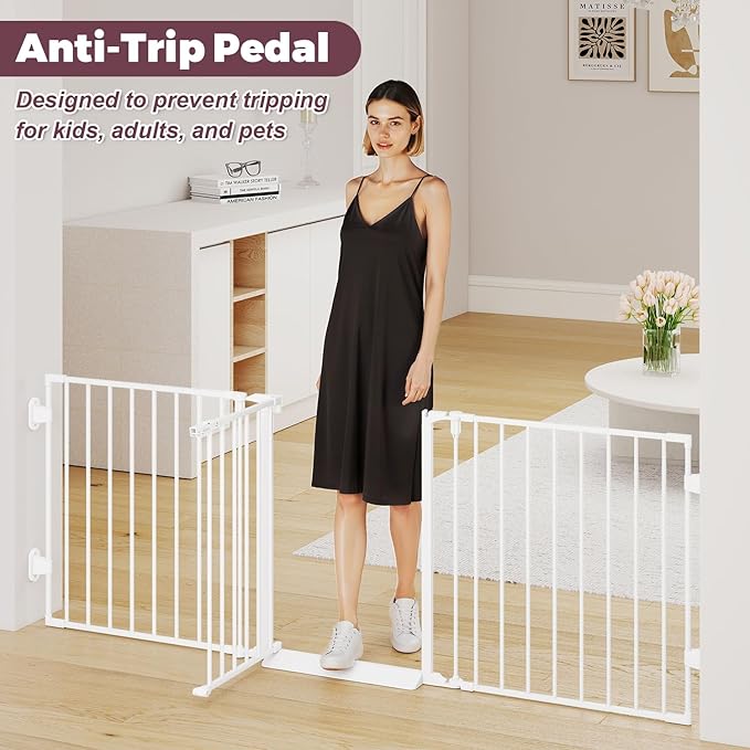 78" Extra Wide Baby Gate, Dog Gates Indoor for Doorways Stairs, Essential Safety Gate for Child, Hardware Mounted Adjustable Pet Gate with Anti-Trip Pedal, 28'' Tall 3 Metal Panels White