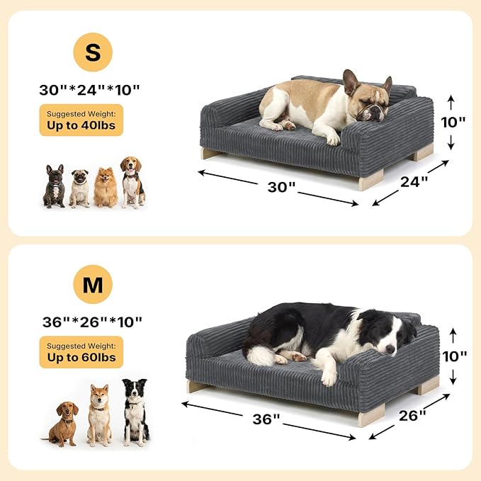 Veehoo Elevated Dog Bed Indoor, Wood Furniture Style Dog Couch Sofa with Removable Washable Cover, Cute & Durable Dogs Bed Furniture for Small Dogs & Puppies Up to 40 lbs