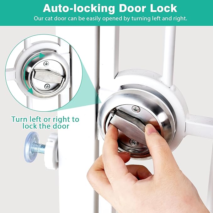 71" Extra Tall Pet Gate with Cat Door, Fits for 28.7"&37.5" Extra Wide Pressure Mounted Pet Barrier Auto-Close Safety Cat Gate with Walk Through Door Latch,White,No Drill