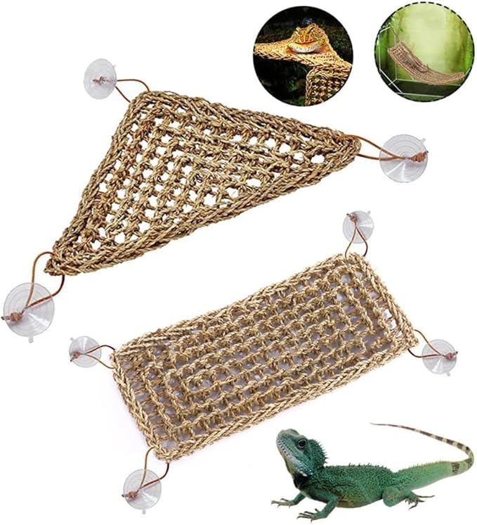 TOYANDONA Stable Triangle Lizard Hammock Swing Mat with Suckers Elevated Reptile Bed for Geckos Small Crabs for and Install