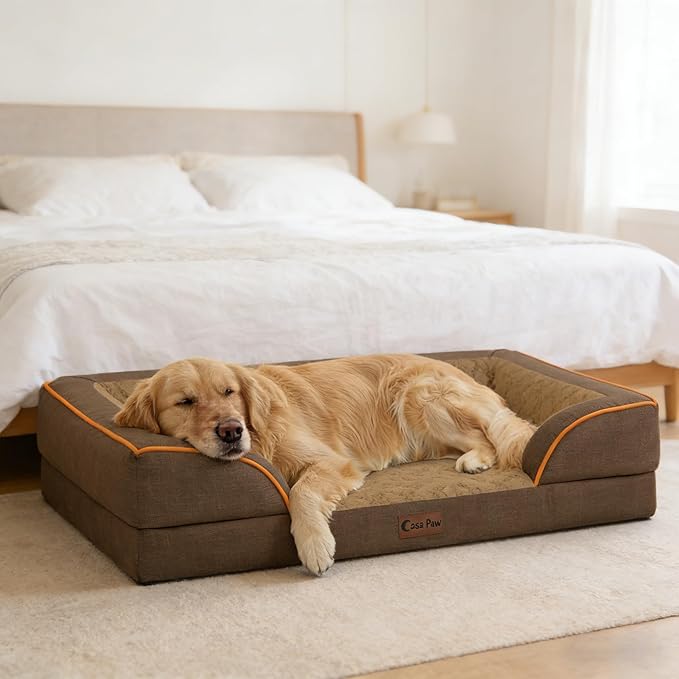 Orthopedic Dog Beds for Extra Large Sized Dogs, Waterproof Memory Foam XL Pet Bed with Sides 48x30Inch, Non-Slip and Egg-Crate Foam Big Dog Couch Bed with Removable Washable Cover, Brown