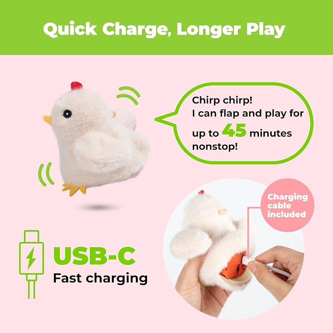 Best Pet Supplies Catify Interactive Flapping Cat Toy - Chick, Beige - Image 4