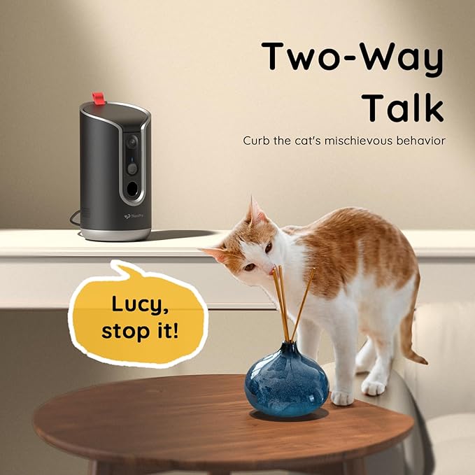 TKENPRO Pet Camera Treat Dispenser [1-Year Trial: Cloud + AI Features Included], 2K Dog & Cat Cam, Remote Treat Tossing, 360° Auto Tracking, 5G/2.4G WiFi Compatible, 2-Way Talk, Motion Alerts Indoor