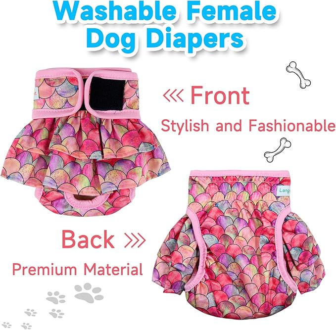 Langsprit Female Dog Diapers (3 Pack), Highly Absorbent, Reusable