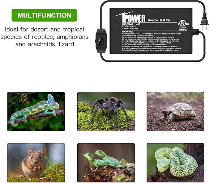 iPower 4x7 Inch Reptile Heating Pad with Adjustable Controller Knob, Under Tank Heater Mat for Turtles, Lizards, Snakes, Amphibians & Small Pets, 2 Pack