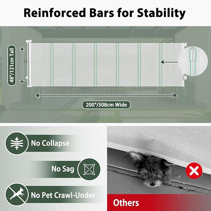 200" Extra Wide Baby Gate Retractable Dog Gate, 16ft Retractable Baby Gates Extra Wide Dog Gate Retractable Fence, 48" Tall Pet Gate Retractable Gate Outdoor for Driveway, Garage Gates for Dogs, White