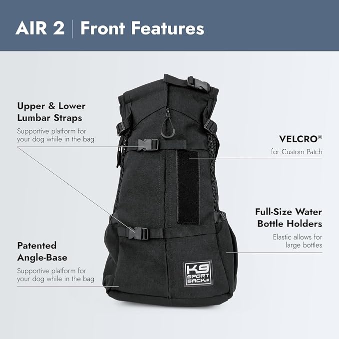 K9 Sport Sack Air 2 - Medium, Jet Black - Ideal for Dogs with 17-19” Back Length - Durable, Breathable Backpack-Style Carrier - Perfect for Walks, Short Hikes & Public Transportation