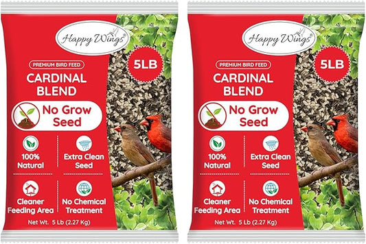 Happy Wings Cardinal Blend Bird Food, Mix of Sunflower and Safflower Seed, 10 Pounds - 5 Pounds Combo Pack of 2 | No Grow Seed | Bird Food for Wild Birds