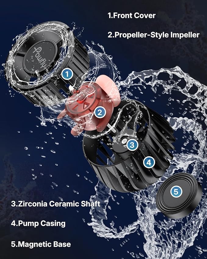 Pawfly Aquarium Powerhead 3400 GPH, Wave Maker for Aquariums DC 24V 20W, Power head for Aquariums, Aquarium Circulation Pump With Magnetic Base, Wavemaker for 50-450 Gallon Freshwater Saltwater Tank