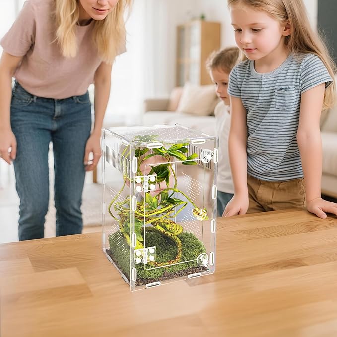 Acrylic Jumping Spider Habitat, Reptile Terrarium Easy Assembly, Bug Enclosure, Praying Mantis Habitat, Frog Enclosure, 9.8 * 5.9 * 5.9in