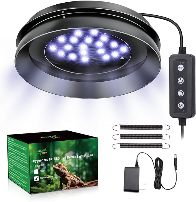 UVB Light for Reptiles with Dimming, LED UVB Light Bulb Fixture for Bearded Dragon Gecko Lizard Turtle Snake, Adjustable Brightness UVA UVB Lamp for Tropical & Desert Reptile Tank Accessories 6W Grey