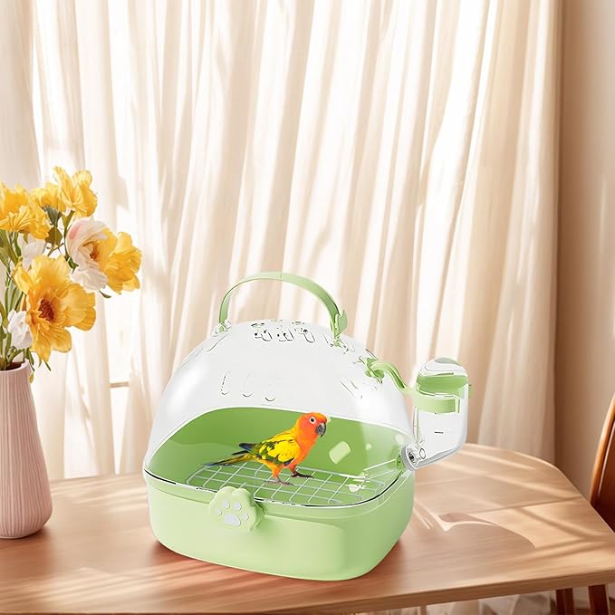 Hamster Travel Cage | PVC Chinchilla Carrier Cage with Water Bottle | Spacious Pet Bird Carrying Accessory for Hedgehog Macaws Cockatiels Sparrow Parakeet Lovebirds Conures