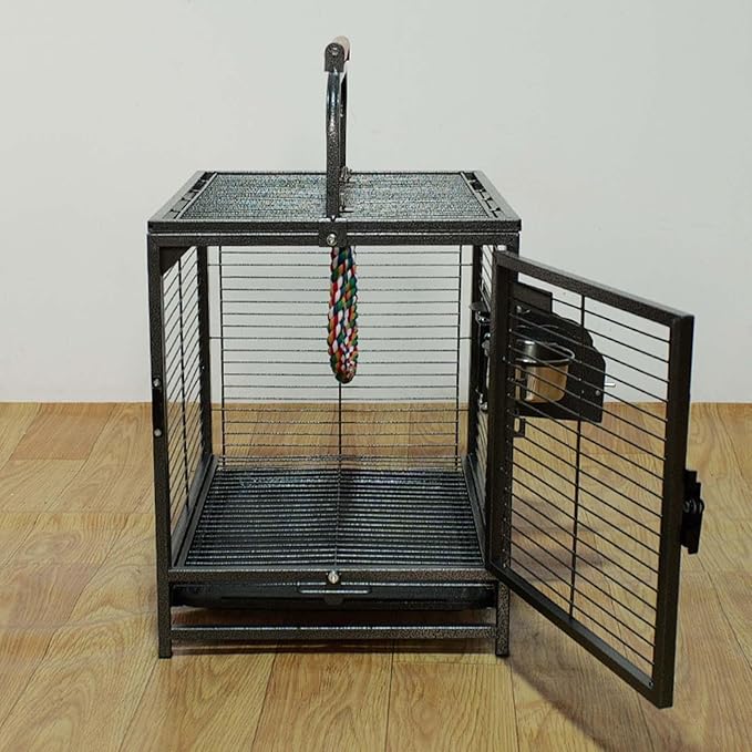 Pet Travel Cage with Handle Sturdy Metal Bird Carrier for Parrots Cockatiels Sugar Gliders Rats Hamsters 25.59x18.70x14.76 inch