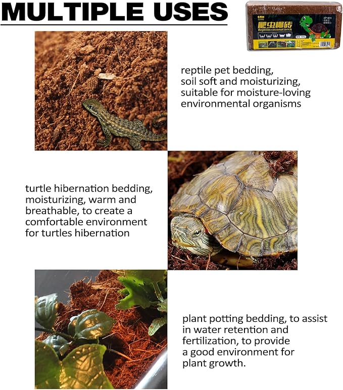 Compressed Coconut Chip Substrate for Reptiles Coco Husk Bedding Brick for Ball Pythons, Snakes, Tortoises, Geckos, Frogs, or Lizard Terrarium Tanks