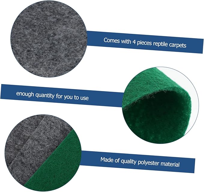 Totority 4pcs Reptile Carpet for Terrarium Snake Bedding Mat Washable Substrate Strong Water Permeability for Lizard and Tortoise Enclosures Gray Green