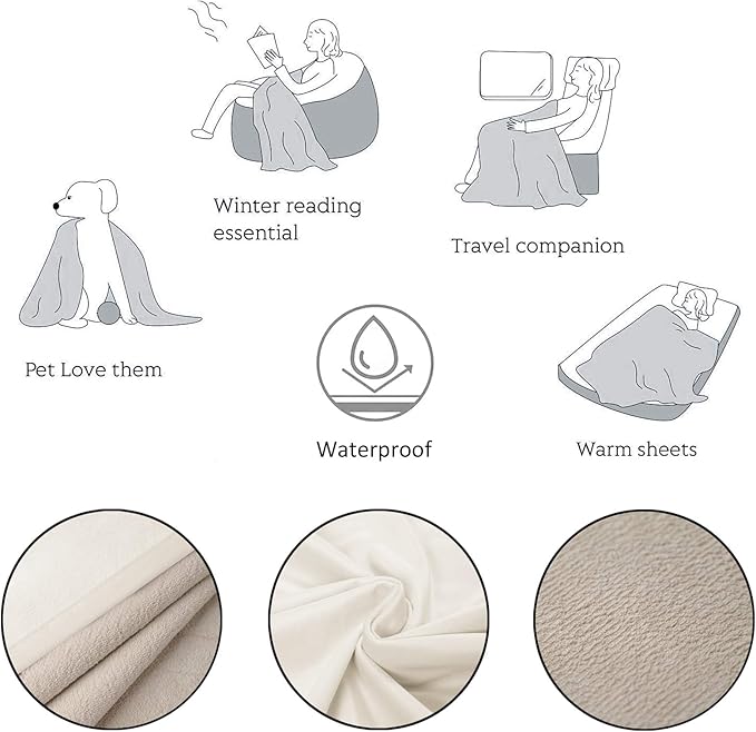 Ameritex Pet Bed Blanket Reversible 100% Waterproof Velvet Super Soft for Sofa and Bed (68x82 Inches, Cream+Beige)