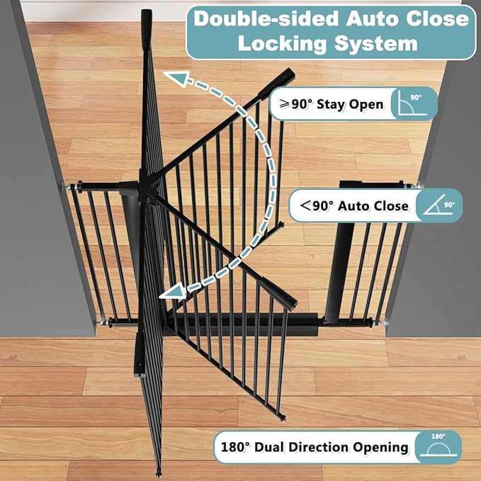 51.18" Extra Tall Pet Gate for Cats Dogs-29.6"-40.5" Extra Wide Baby Cat Gate for Stairs and Doorways-1.37" Ultra Narrow Spacing Dog Gate Dog Door with One-Handed Operation(29.6"-40.5")