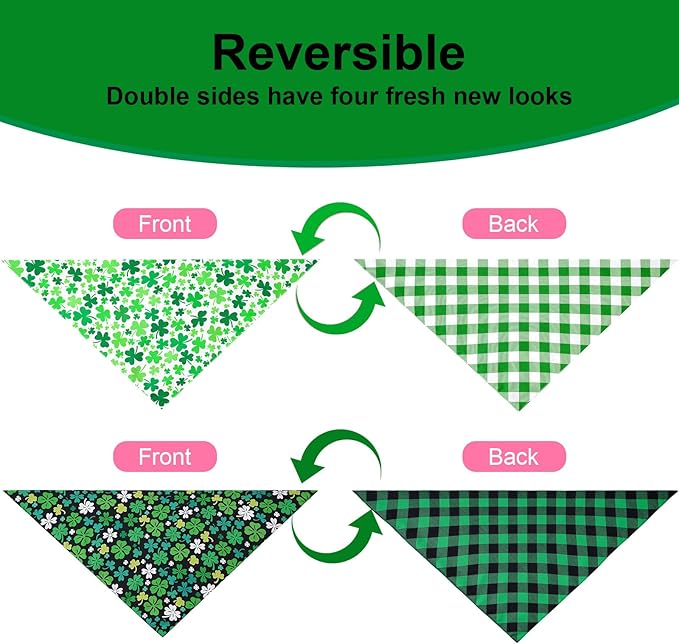 St Patricks Day Dog Bandanas Small 2PCS, Triangle Reversible Scarf for Boy and Girl, Adjustable Puppy Bibs for Pet Cats