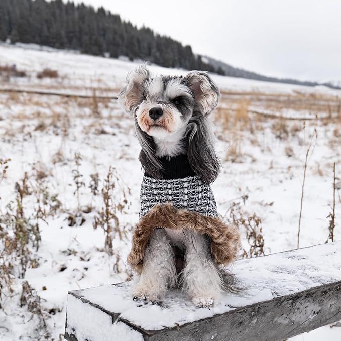 Dog Sweater Cloak, Pearl Cotton Bouclé Yarn Puppy Sweater, Cold Weather Coat Knitwear for Small Dogs, Classic Turtleneck Thick Dog Clothes with Thick Fluff DS95S