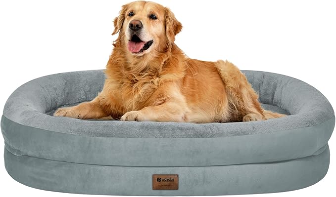 Orthopedic Dog Bed for Large Dogs, Waterproof Dog Bed for Large Size Dogs with Bolsters, Egg Crate Foam Sofa Bed with Washable Removable Cover & Non-Slip Bottom, Grey