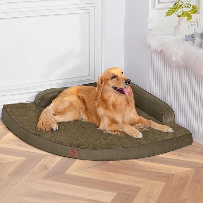 MEKIY Large Dog Bed - XL Orthopedic Egg-Crate Memory Foam Dog Beds with Removable Washable Cover, Waterproof Pet Beds with Non-Slip Bottom, Light Coffee