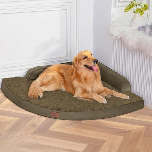 MEKIY Large Dog Bed - XL Orthopedic Egg-Crate Memory Foam Dog Beds with Removable Washable Cover, Waterproof Pet Beds with Non-Slip Bottom, Light Coffee