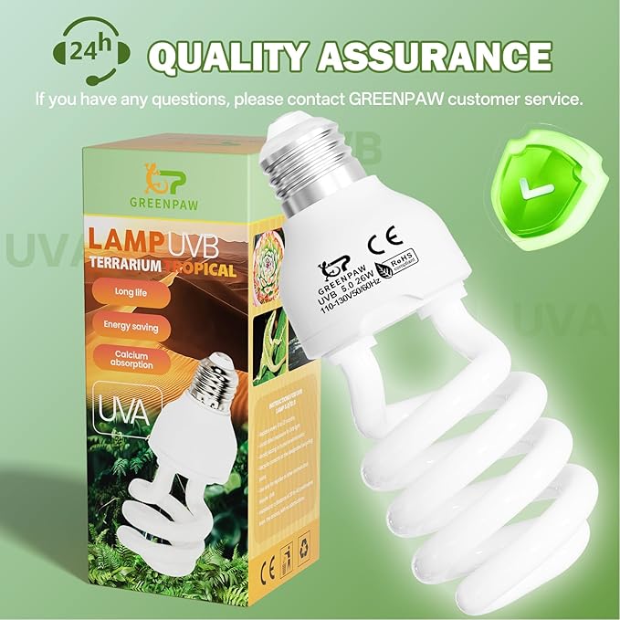 UVB Reptile Light 5.0: 26W Tropical & Subtropical UVA UVB Reptile Light Bulb, UVB Light for Reptiles Compact Fluorescent Terrarium Lamp,UVB Bulb for Chameleon Turtle Gecko Include UV Sensor Card