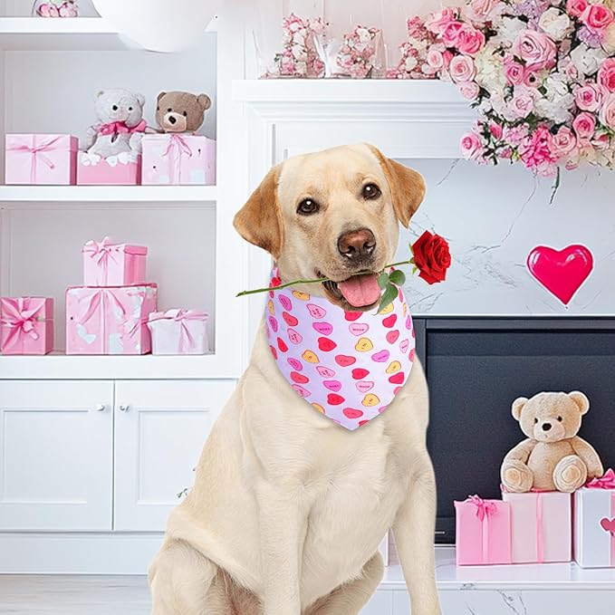 Valentine's Dog Bandanas Large 1PCS, Triangle Reversible Sweetheart Scarf for Boy and Girl, Love Bibs Accessories for Medium Large Dogs Cats